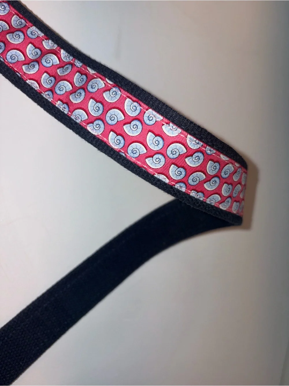 Vineyard Vines Pink Patterned Webbed Belt with Brown Leather Trim